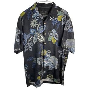 Tommy Bahama Mens Island Silk Button Up Black Floral Short Sleeve Shirt Size M